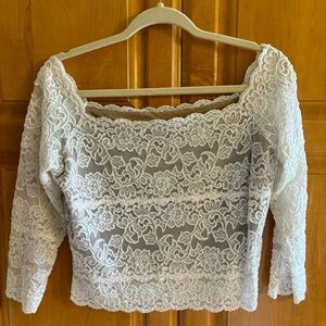 Hanky Panky Womens Vintage 90s Cream Lace Elbow Sleeve Crop Top USA Size L